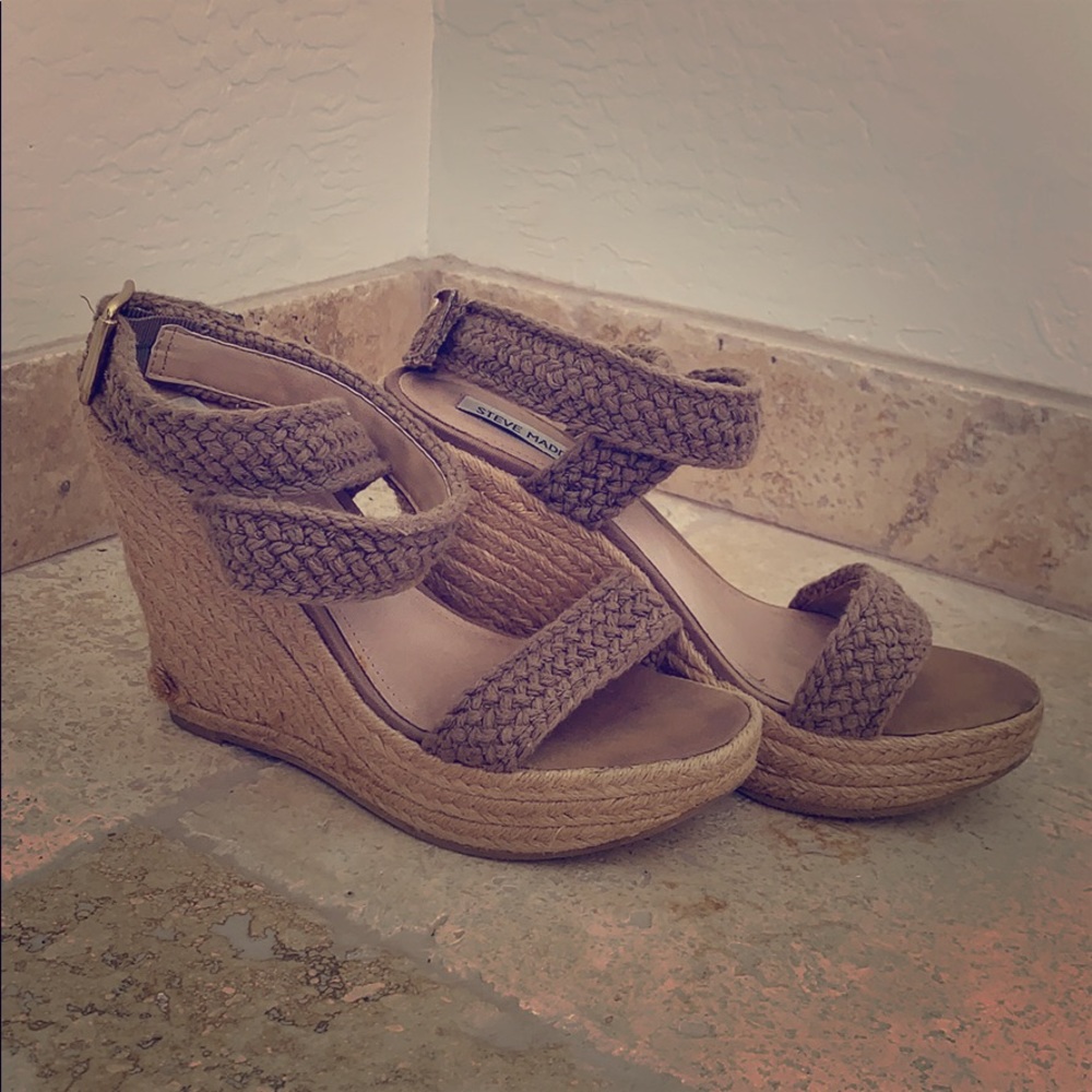 Steve Madden ankle wrap woven wedges